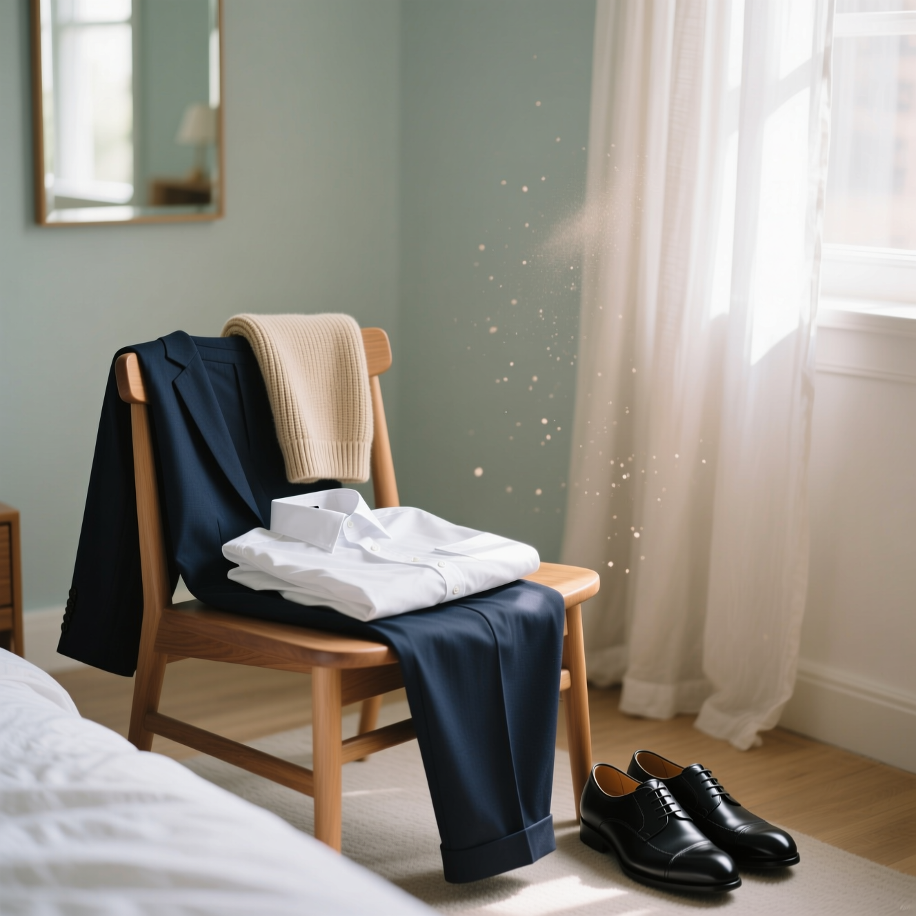 Vêtements préparés sur une chaise pour le lendemain